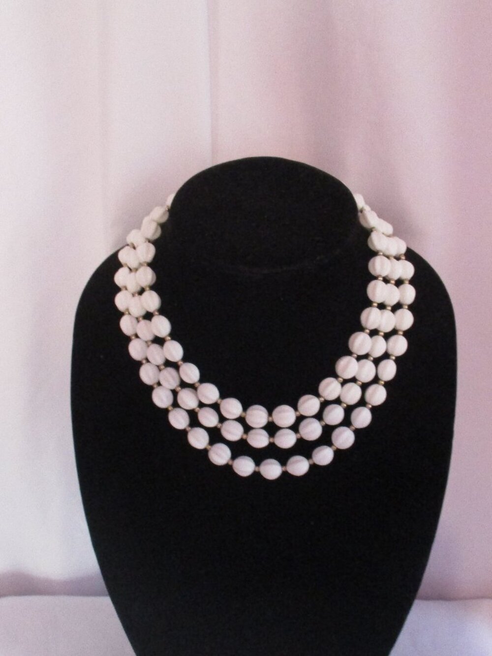 Vintage Napier White Statement Choker Necklace Multi-Strand Gold Tone